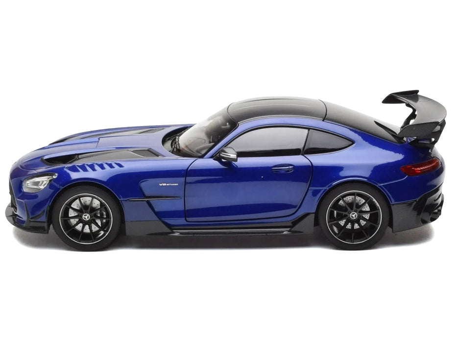 2021 Mercedes-Benz AMG GT Black Series Blue Metallic with Carbon Top and Hood Stripes 1/18 Diecast Model Car by Norev