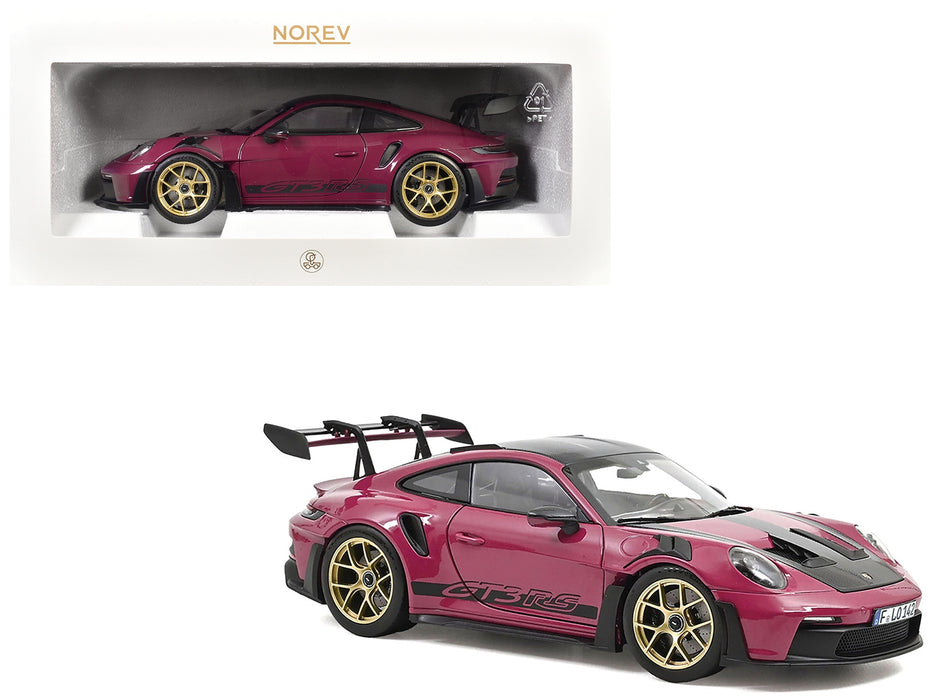 2022 Porsche 911 GT3 RS Weissach Pack Ruby Star Red with Carbon Top and Hood Stripes 1/18 Diecast Model Car by Norev