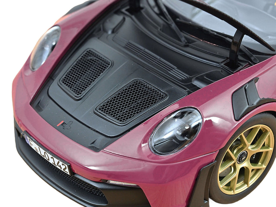 2022 Porsche 911 GT3 RS Weissach Pack Ruby Star Red with Carbon Top and Hood Stripes 1/18 Diecast Model Car by Norev