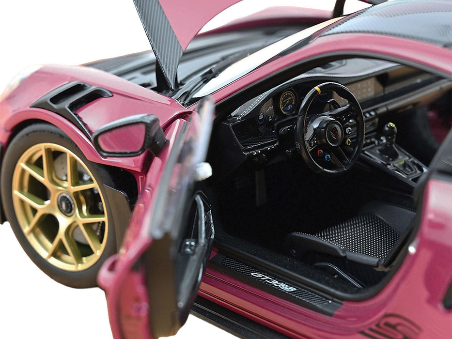 2022 Porsche 911 GT3 RS Weissach Pack Ruby Star Red with Carbon Top and Hood Stripes 1/18 Diecast Model Car by Norev