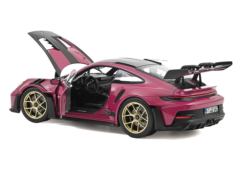 2022 Porsche 911 GT3 RS Weissach Pack Ruby Star Red with Carbon Top and Hood Stripes 1/18 Diecast Model Car by Norev