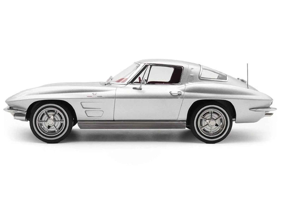 1963 Chevrolet Corvette Sting Ray Sebring Silver Metallic with Red Interior 1/18 Diecast Model Car by Norev