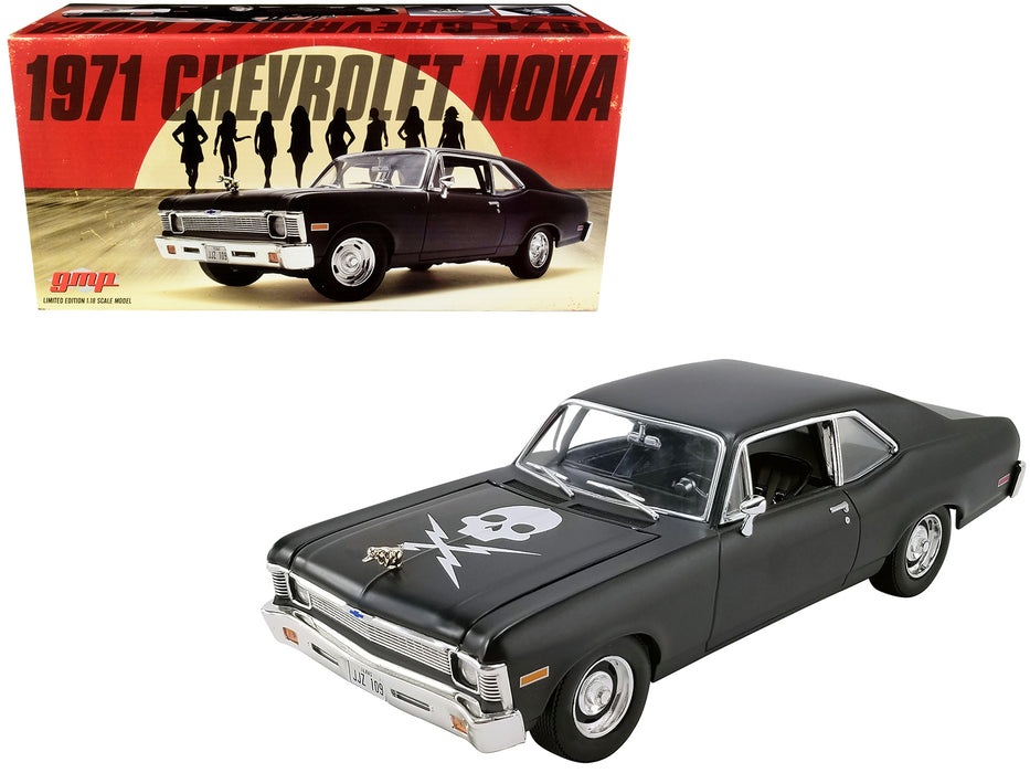 1971 Chevrolet Nova Matt Black "Death Proof" (2007) Movie Limited Edition to 792 pieces Worldwide 1/18 Diecast Model Car by GMP