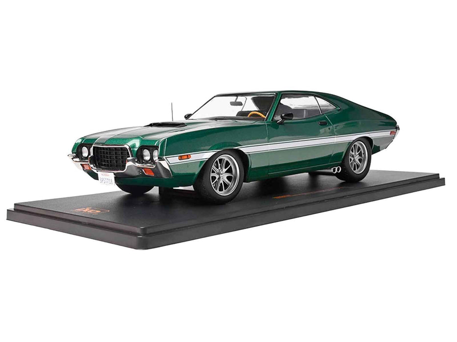 1972 Ford Gran Torino Sport 2-Door Green Metallic with White Stripes 1/18 Diecast Model Car by IXO Models