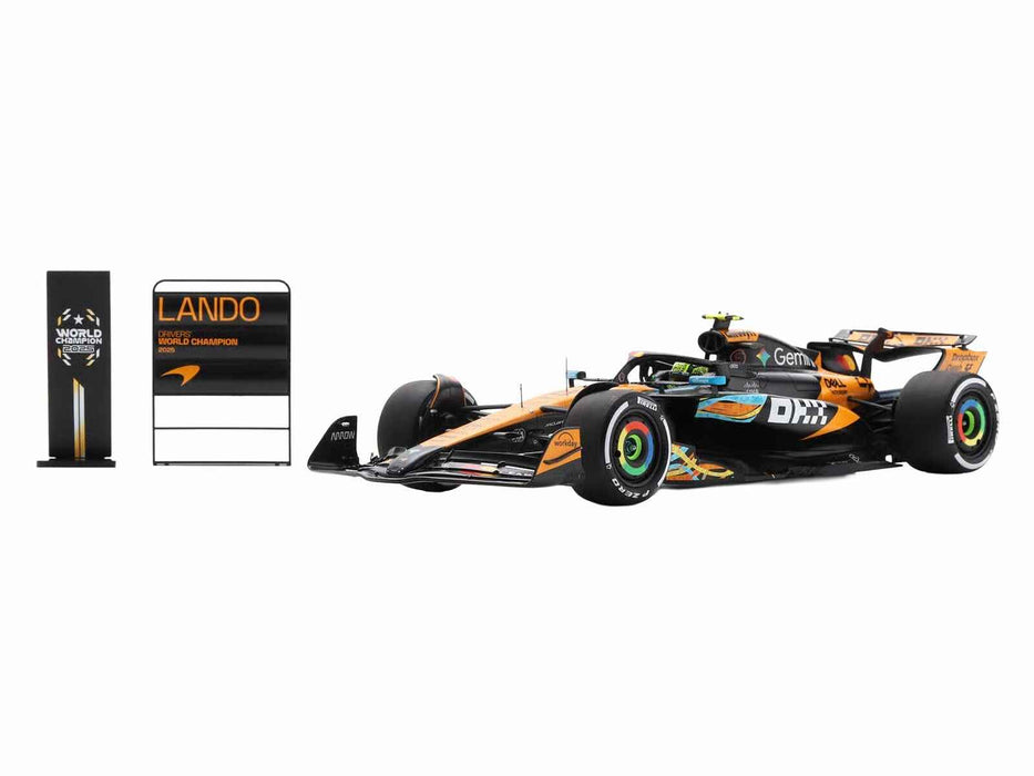 McLaren MCL39 #4 Lando Norris 3rd Place Formula One F1 "Abu Dhabi GP GP" (2025) "Drivers' World Champion 2025" with Pit Board and Acrylic Display Case 1/18 Model Car by Spark