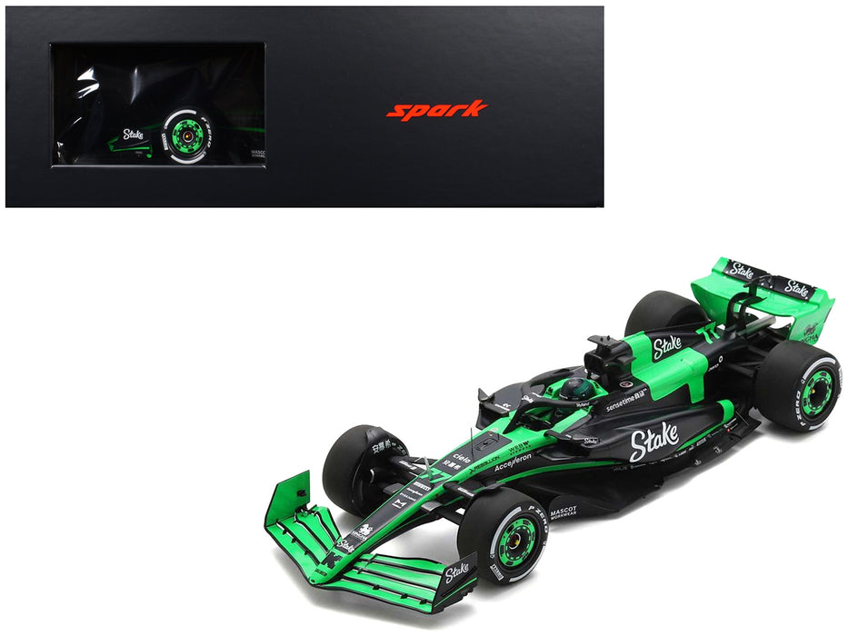 Sauber C44 #77 Valtteri Bottas "Stake F1 Team Kick" Formula One F1 "Bahrain GP" (2024) and Acrylic Display Case 1/18 Model Car by Spark