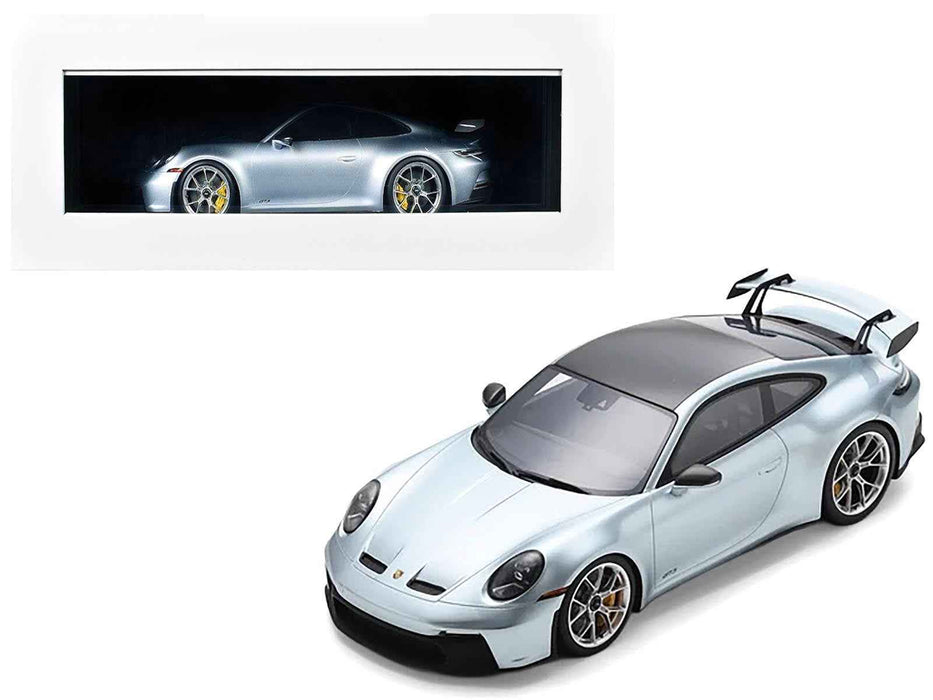 2022 Porsche 911 (992) GT3 Azzuro Thetys Metallic with Black Top with Acrylic Display Case 1/18 Model Car by Schuco