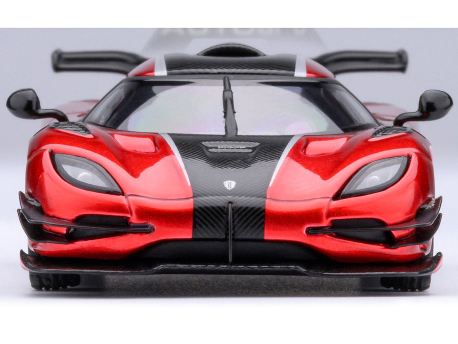 Koenigsegg One:1 Apple Red Metallic with Carbon and Silver Stripes 1/64 Model Car by Autoart