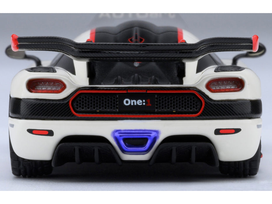 Koenigsegg One:1 Pebble White with Carbon and Red Stripes 1/64 Model Car by Autoart