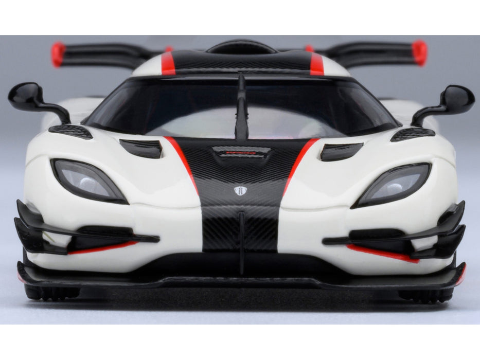 Koenigsegg One:1 Pebble White with Carbon and Red Stripes 1/64 Model Car by Autoart