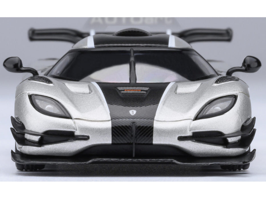 Koenigsegg One:1 Moon Gray Metallic with Carbon and Orange Stripes 1/64 Model Car by Autoart