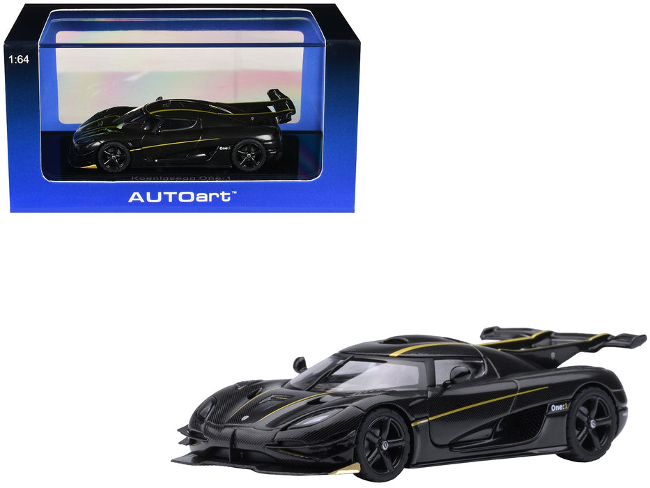Koenigsegg One:1 Carbon Fiber with Gold Stripes 1/64 Diecast Model Car by Autoart