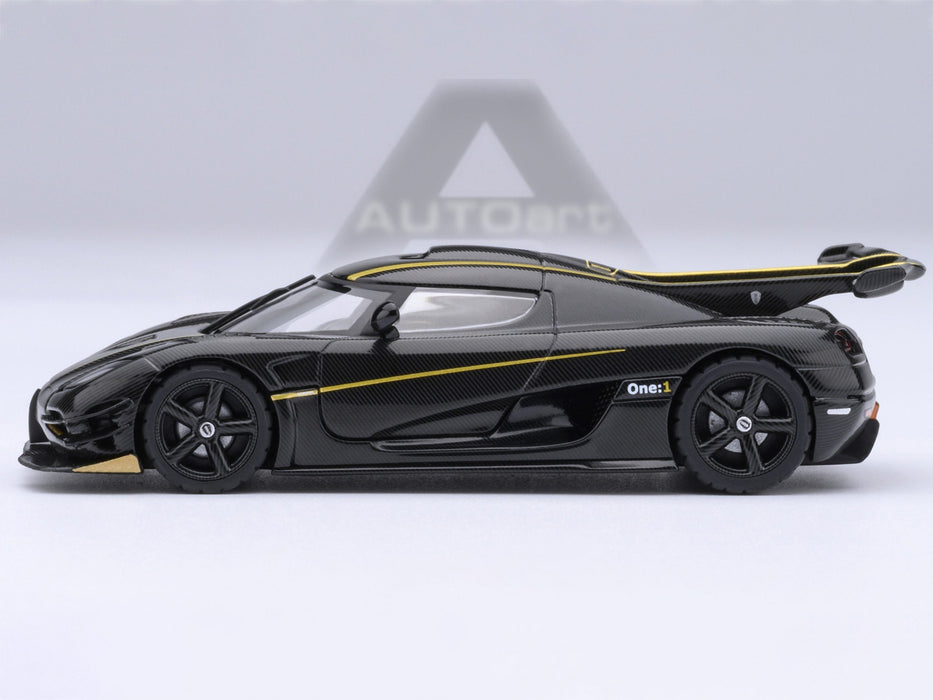 Koenigsegg One:1 Carbon Fiber with Gold Stripes 1/64 Diecast Model Car by Autoart