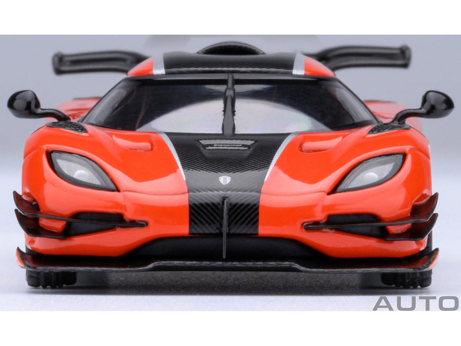 Koenigsegg One:1 Lava Orange with Carbon and Silver Stripes 1/64 Model Car by Autoart