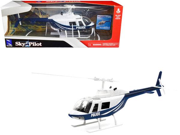 Bell 206 Helicopter Dark Blue and White "Police" "Sky Pilot" Series 1/34 Diecast Model by New Ray - Miniature Motors