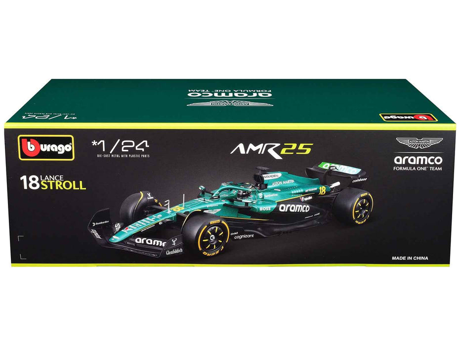 Aston Martin AMR25 #18 Lance Stroll "Aramco" Formula One F1 "World Championship" (2025) 1/24 Diecast Model Car by Bburago