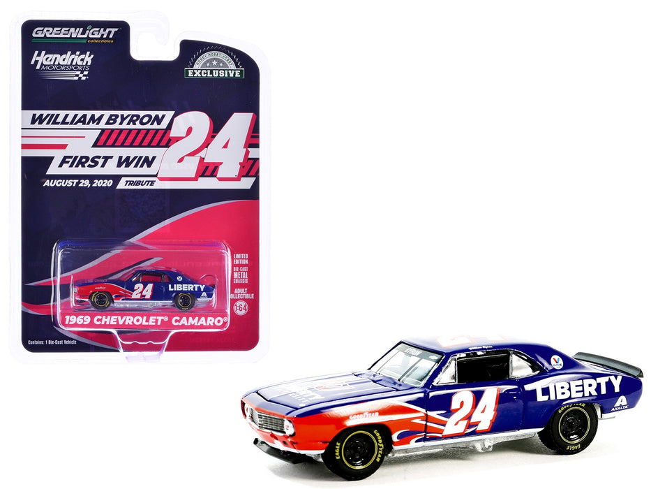1969 Chevrolet Camaro #24 "William Byron - Hendrick Motorsports First Win Tribute" Blue with Flame Graphics "Hobby Exclusive" Series 1/64 Diecast Model Car by Greenlight