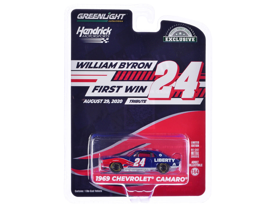 1969 Chevrolet Camaro #24 "William Byron - Hendrick Motorsports First Win Tribute" Blue with Flame Graphics "Hobby Exclusive" Series 1/64 Diecast Model Car by Greenlight