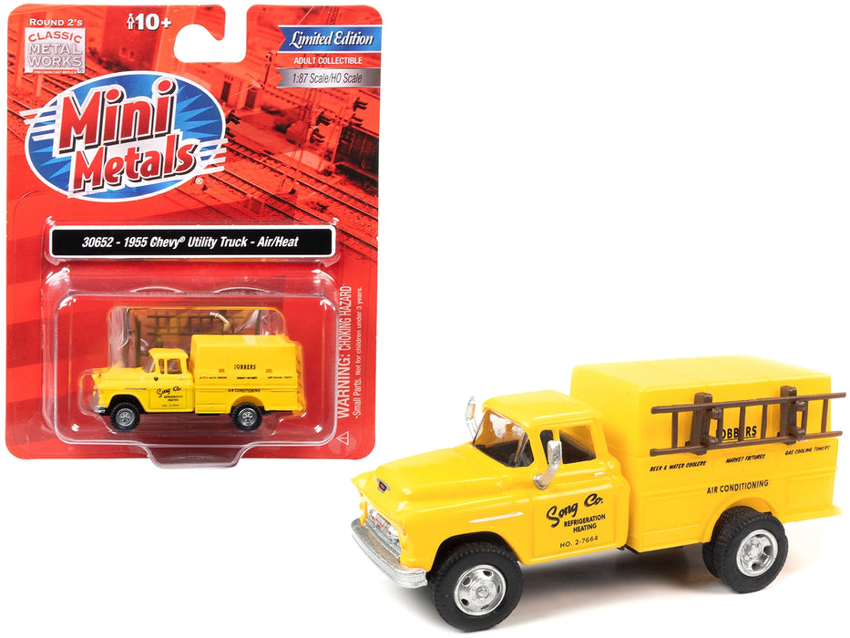 1955 Chevrolet Utility Truck Yellow "Song Co. Refrigeration and Heating" 1/87 (HO) Scale Model by Classic Metal Works - Miniature Motors