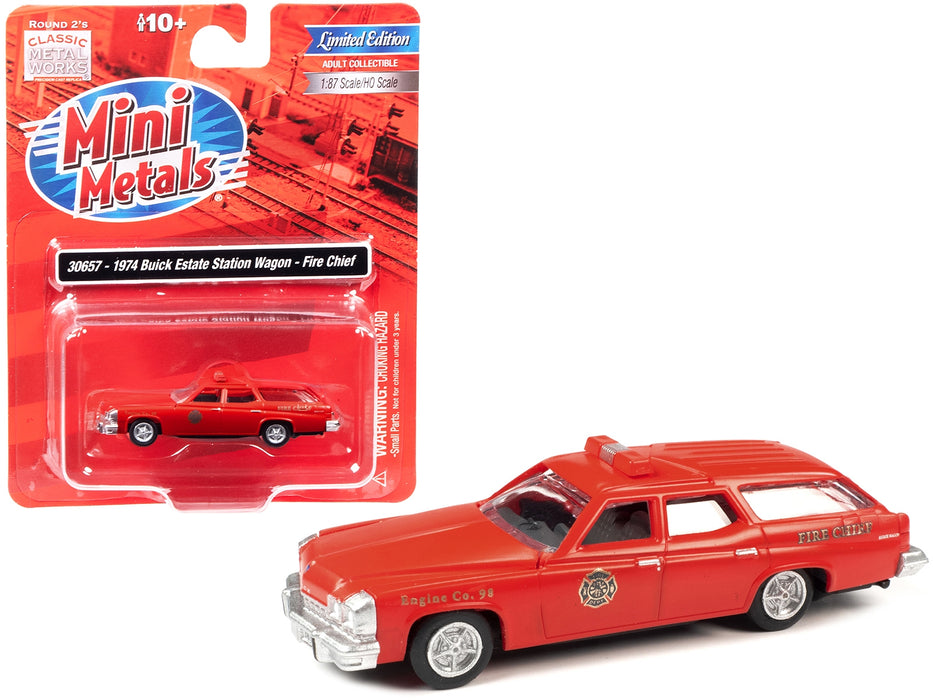 1974 Buick Estate Station Wagon Red "Fire Chief" 1/87 (HO) Scale Model by Classic Metal Works - Miniature Motors