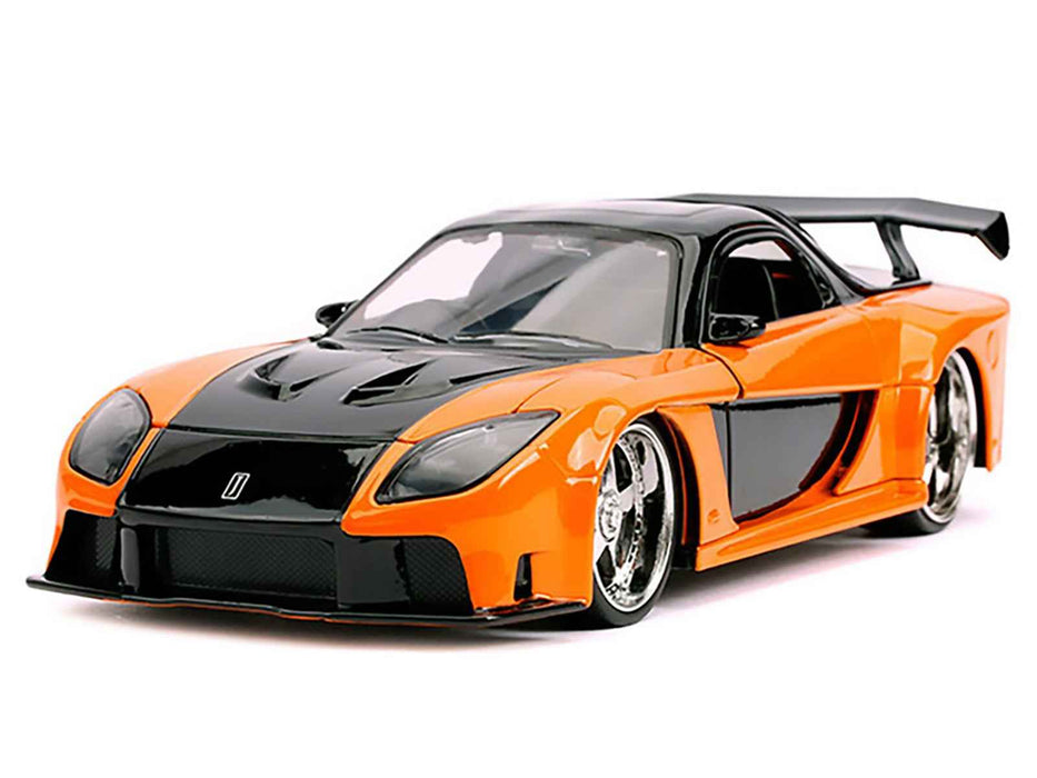 Han's Mazda RX-7 RHD (Right Hand Drive) Orange and Black "The Fast and the Furious: Tokyo Drift" (2006) Movie "25 Years of Fast & Furious" Series 1/24 Diecast Model Car by Jada