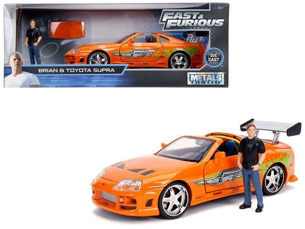 Toyota Supra Orange Metallic with Brian Diecast Figurine "Fast & Furious" Movie 1/24 Diecast Model Car by Jada - Image 5