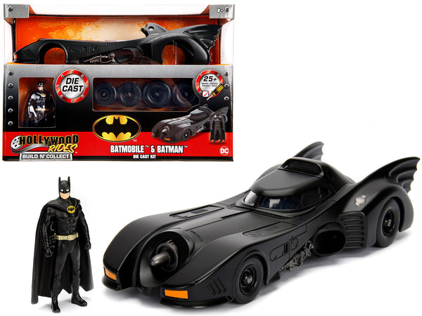 Model Kit Batmobile Matt Black with Batman Diecast Figurine "Batman" (1989) Movie "Build N' Collect" 1/24 Diecast Model Car by Jada - Miniature Motors - Image 5