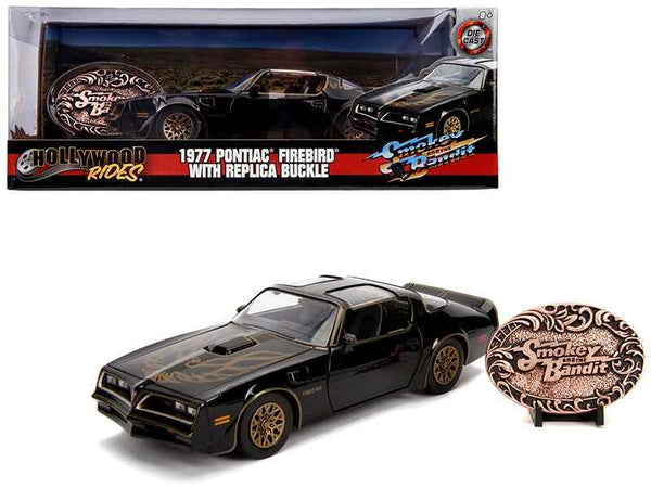 1977 Pontiac Firebird Trans Am Black with Replica Buckle "Smokey and the Bandit" (1977) Movie "Hollywood Rides" Series 1/24 Diecast Model Car by Jada - Image 5