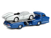 Mercedes-Benz Renntransporter Flatbed Truck Blue and 1954 Mercedes-Benz W196 #1 Silver Metallic 1/64 Diecast Model Car by Norev