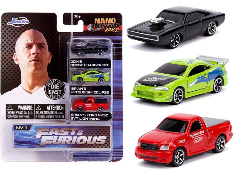 "Fast & Furious" 3 piece Set "Nano Hollywood Rides" Diecast Model Cars by Jada
