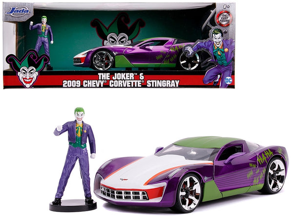 2009 Chevrolet Corvette Stingray with Joker Diecast Figurine "DC Comics" Series 1/24 Diecast Model Car by Jada - Miniature Motors