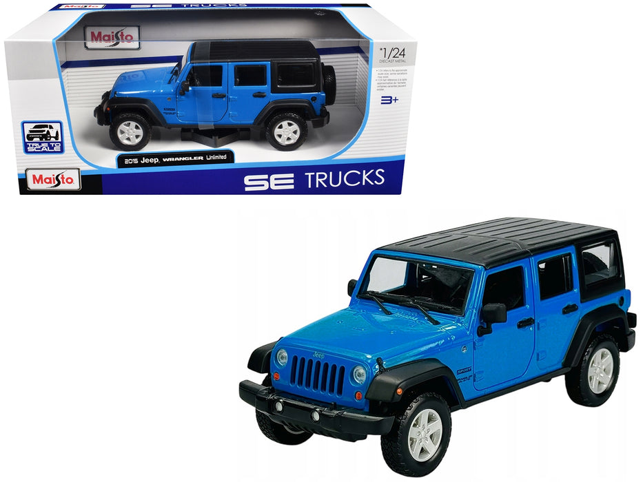 2015 Jeep Wrangler Unlimited Blue with Black Top "SE Trucks" Series 1/24 Diecast Model Car by Maisto