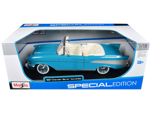 1957 Chevrolet Bel Air Convertible Blue with White Interior "Special Edition" Series 1/18 Diecast Model Car by Maisto