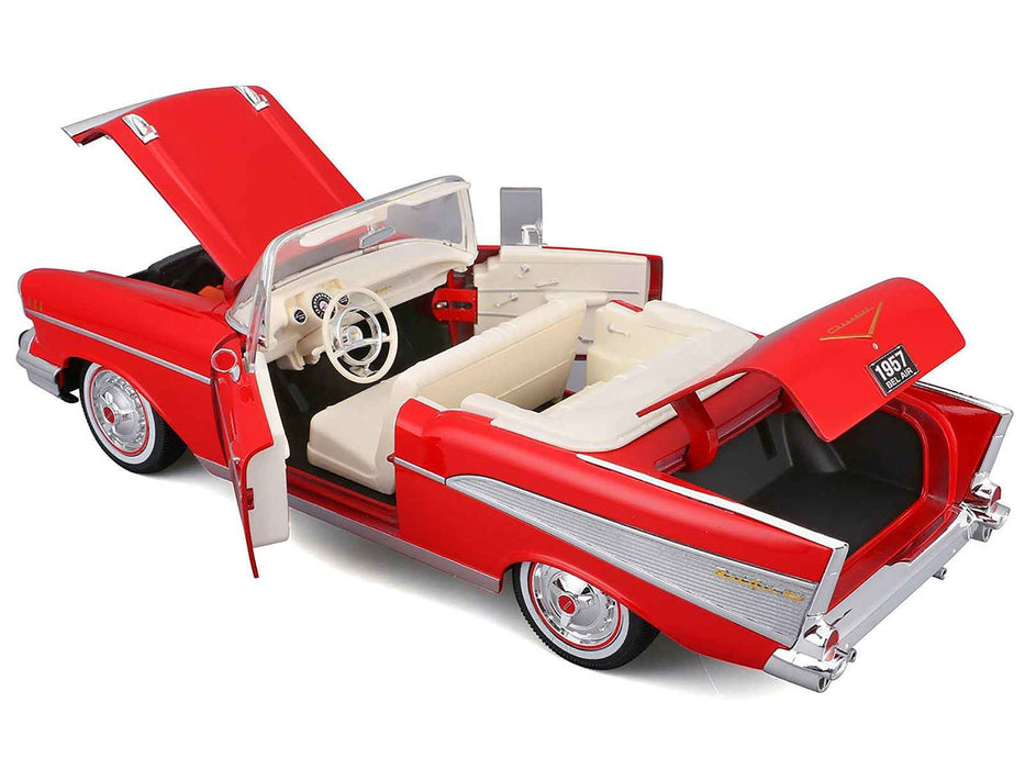 1957 Chevrolet Bel Air Convertible Red with White Interior "Special Edition" Series 1/18 Diecast Model Car by Maisto