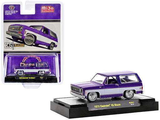 1973 Chevrolet K5 Blazer Purple Metallic and White Limited Edition to 6600 pieces Worldwide 1/64 Diecast Model Car by M2 Machines - Miniature Motors