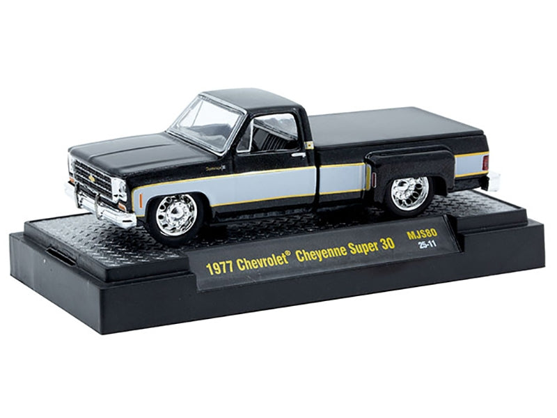 1977 Chevrolet Cheyenne Super 30 Pickup Truck Black with White Sides Limited Edition to 8000 pieces Worldwide 1/64 Diecast Model Car by M2 Machines