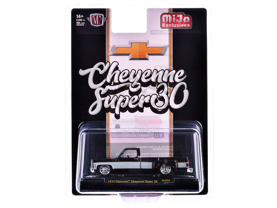 1977 Chevrolet Cheyenne Super 30 Pickup Truck Black with White Sides Limited Edition to 8000 pieces Worldwide 1/64 Diecast Model Car by M2 Machines