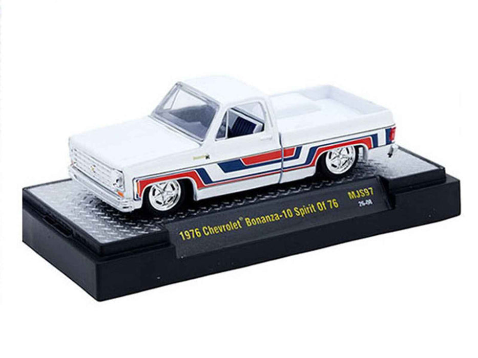 1976 Chevrolet Silverado Bonanza-10 Pickup Truck "Spirit of '76" White with Blue and Red Graphics Limited Edition to 12100 pieces Worldwide 1/64 Diecast Model Car by M2 Machines