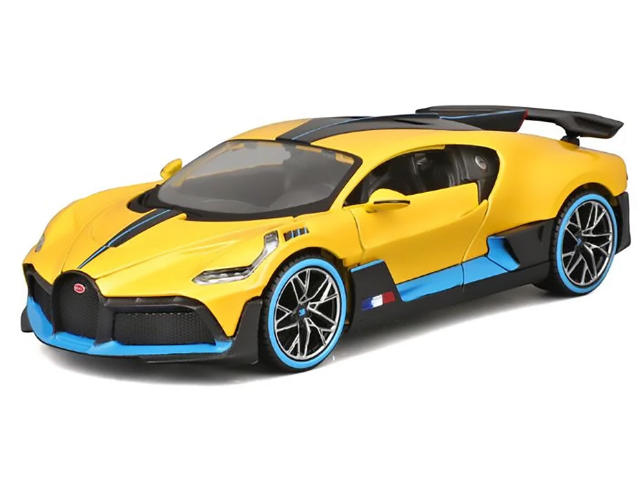 Bugatti Divo Yellow Metallic with Carbon and Blue Accents "Special Edition" 1/24 Diecast Model Car by Maisto