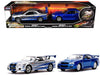 Brian's Nissan Skyline GT-R (BNR34) Silver with Blue Stripes and Nissan GT-R (BNR34) Blue Metallic Set of 2 pieces "25 Years of Fast & Furious" Series 1/32 Diecast Model Cars by Jada