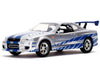 Brian's Nissan Skyline GT-R (BNR34) Silver with Blue Stripes and Nissan GT-R (BNR34) Blue Metallic Set of 2 pieces "25 Years of Fast & Furious" Series 1/32 Diecast Model Cars by Jada