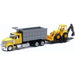 International Lonestar Dump Truck White and Wheel Loader Yellow with Flatbed Trailer "Long Haul Truckers" Series 1/43 Diecast Model by New Ray - Miniature Motors