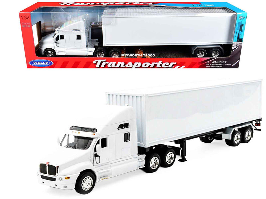 Kenworth T2000 Truck White with White Container "Transporter" Series 1/32 Diecast Model by Welly