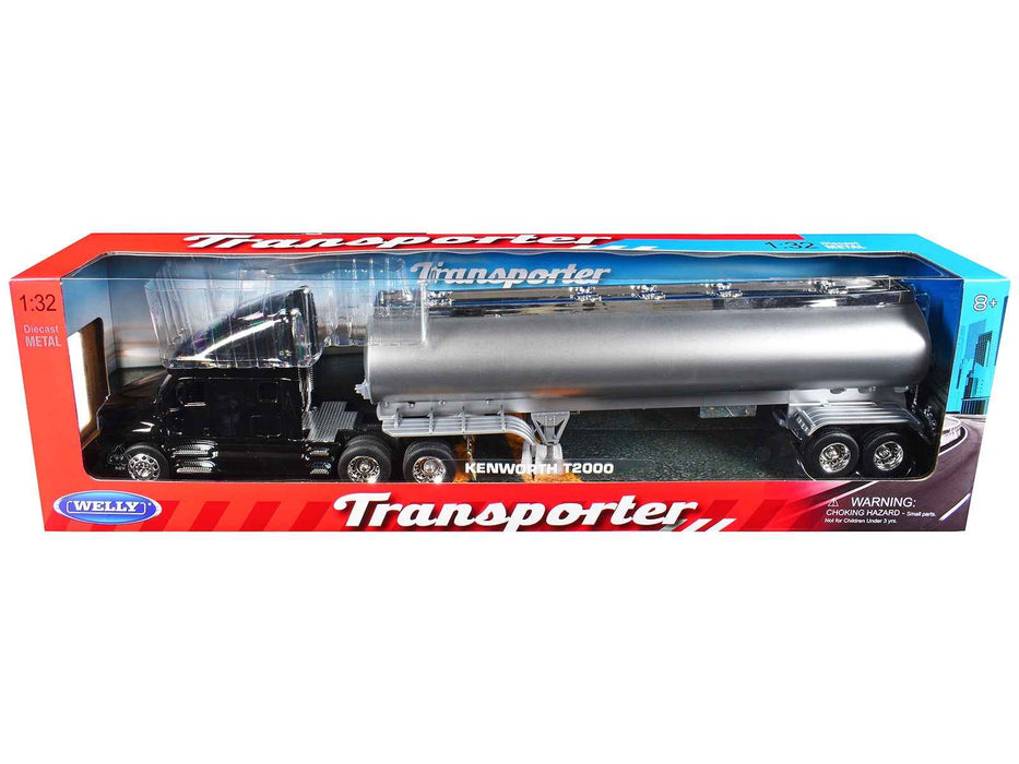 Kenworth T2000 Truck Black with Silver Tanker Trailer "Transporter" Series 1/32 Diecast Model by Welly