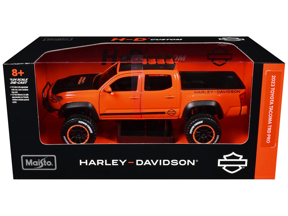 2023 Toyota Tacoma TRD Pro Pickup Truck "Harley Davidson" Orange and Black with Roof Rack "H-D Custom" Series 1/24 Diecast Model Car by Maisto