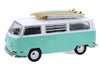 1971 Volkswagen Type 2 Van Seafoam Green and White with Surfboards and Teardrop Trailer "Hitch & Tow" Series 33 1/64 Diecast Model Cars by Greenlight
