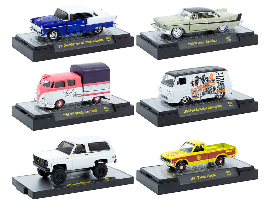 "Auto-Thentics" 6 piece Set Release 99 IN DISPLAY CASES Limited Edition 1/64 Diecast Model Cars by M2 Machines - Miniature Motors