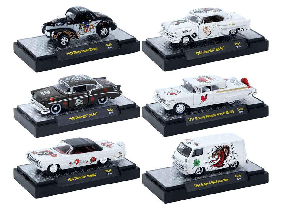 "Auto-Thentics" 6 piece Set Release S154 IN DISPLAY CASES Limited Edition 1/64 Diecast Model Cars by M2 Machines