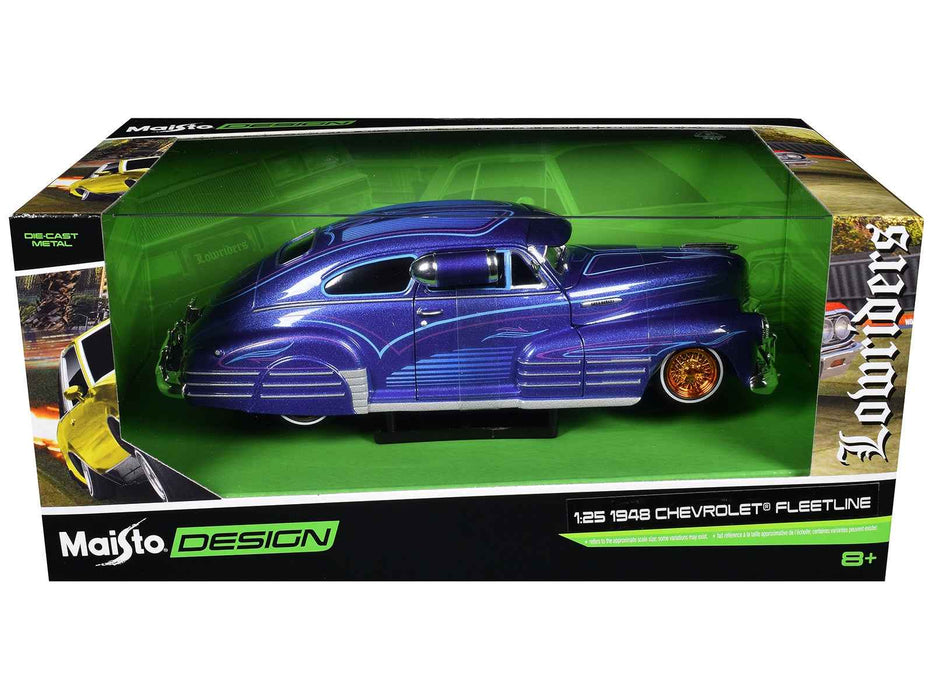 1948 Chevrolet Fleetline Lowrider Blue Metallic with Graphics "Maisto Design" Series 1/25 Diecast Model Car by Maisto