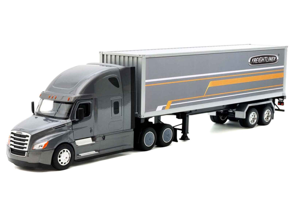 Freightliner Cascadia Truck Gray Metallic with Gray Container with Graphics "Transporter" Series 1/32 Diecast Model by Welly
